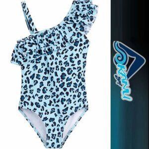 Kanu Surf | "Beach Leopard Blue" Morgan Ruffle 1-Shoulder one Piece | Size 2T